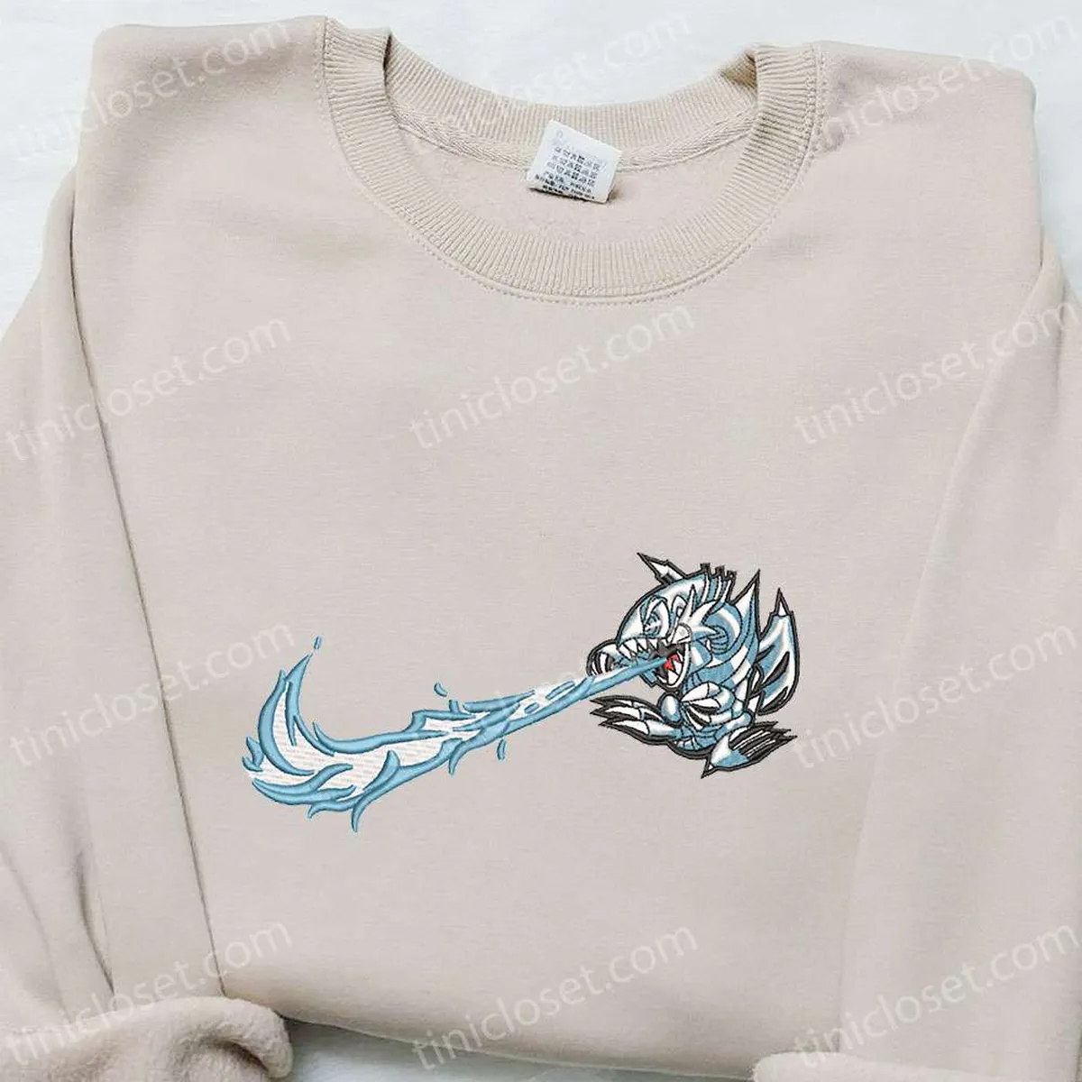 Blue Eyes White Dragon x Nike Swoosh Anime Embroidered Shirt, Yu Gi Oh Embroidered Shirt, Nike Inspired Embroidered Shirt