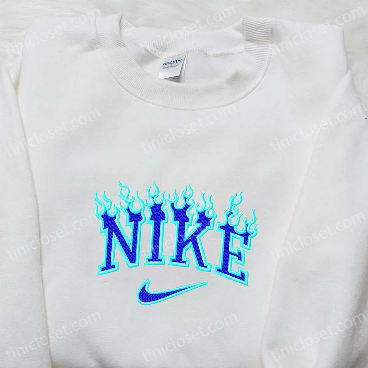 Blue Fire x Nike Embroidered Shirt, Nike Inspired Embroidered Shirt, Best Gift for Family