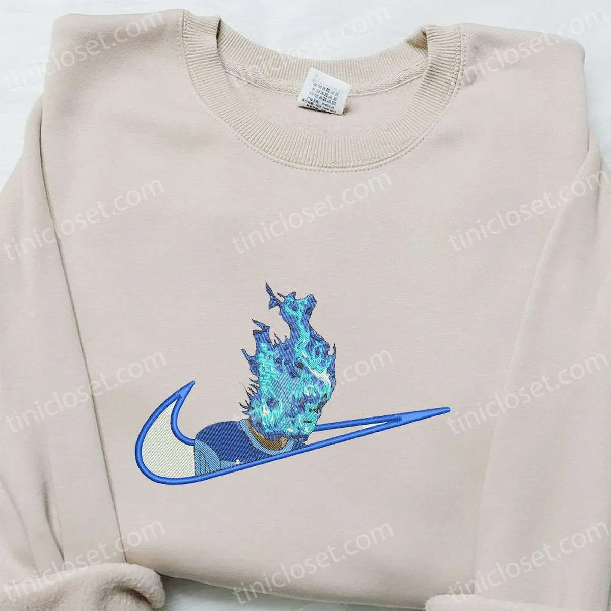 Blue Fire x Swoosh Embroidered Hoodie, Halloween Embroidered Shirt, Nike Inspired Embroidered Shirt