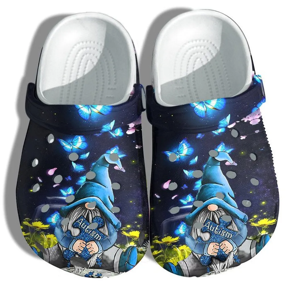 Blue Gnome And Butterfly Autism Awareness Crocs Clogs