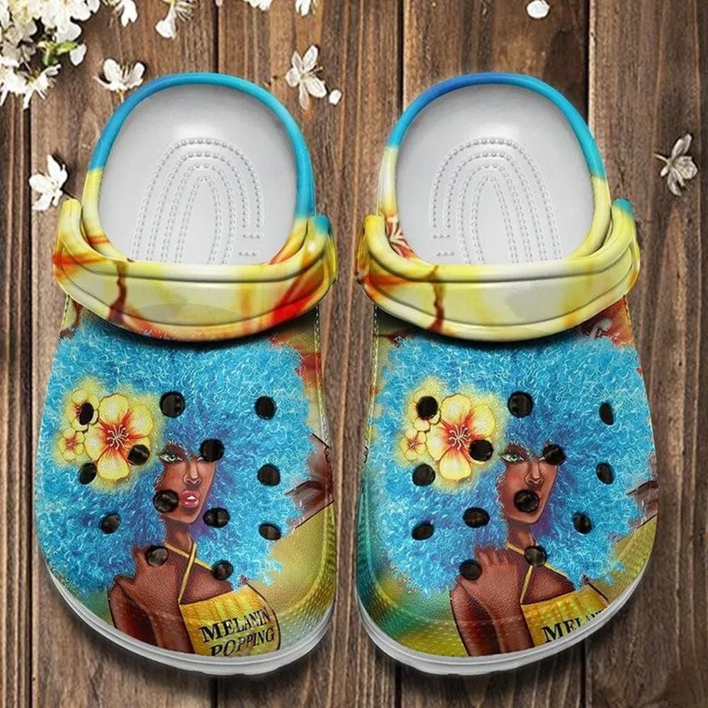 Blue Hair Melanin Poppin Custom Crocs Classic Clogs