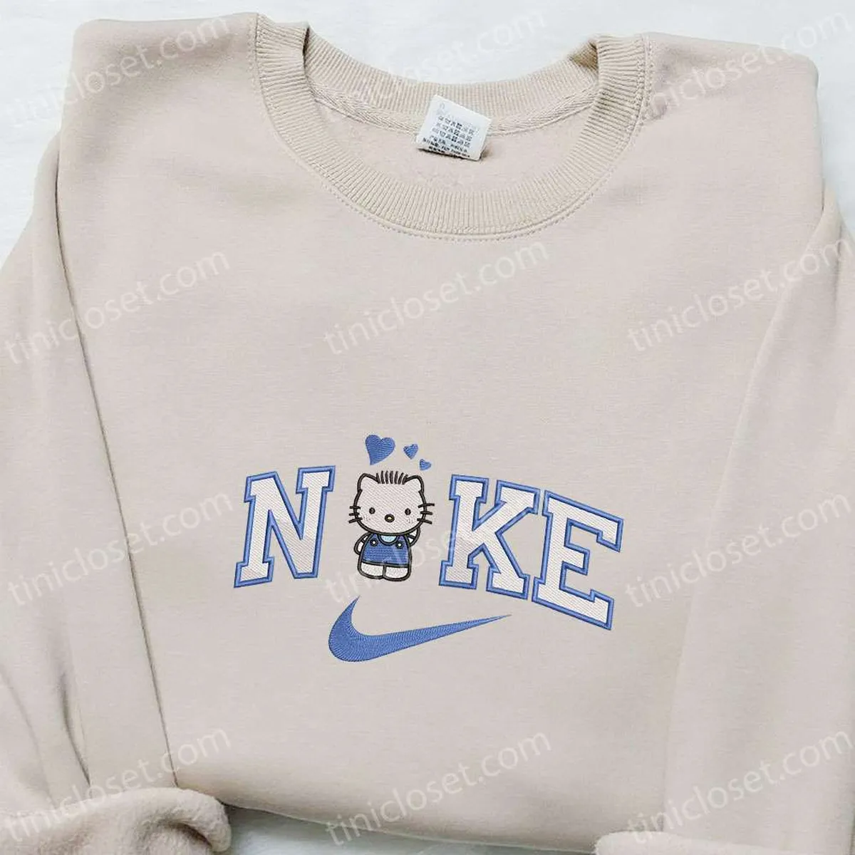 Blue Hello Kitty x Nike Embroidered Shirt, Couple Embroidered Hoodie, Valentine? Day Embroidered Sweatshirt