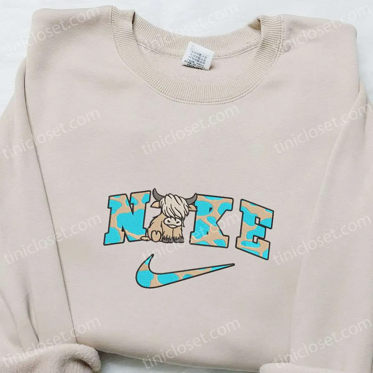 Blue Highland Cow x Nike Embroidered Shirt, Animal Embroidered Hoodie, Best Gift Ideas For Family