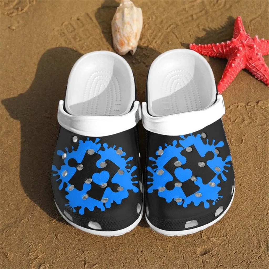 Blue Puzzle Crocs Classic Clogs