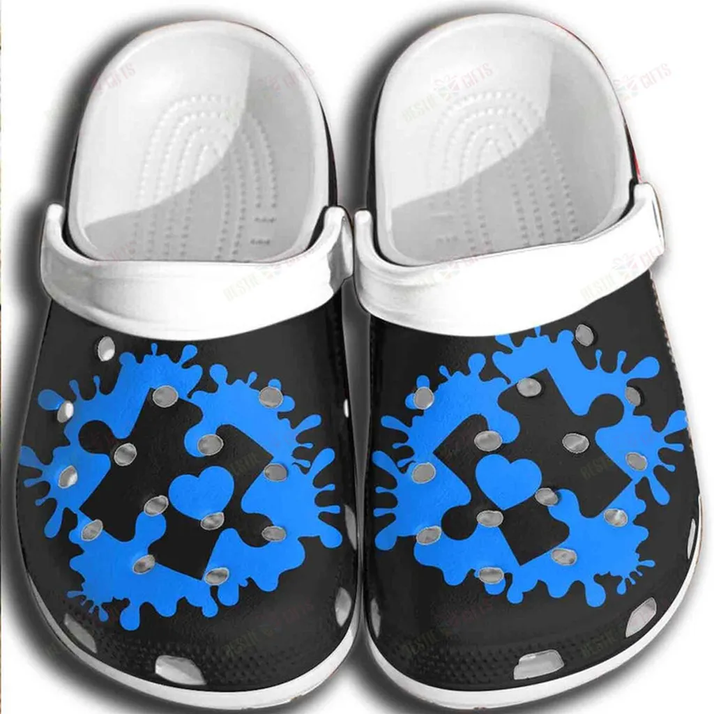 Blue Puzzle Crocs Classic Clogs