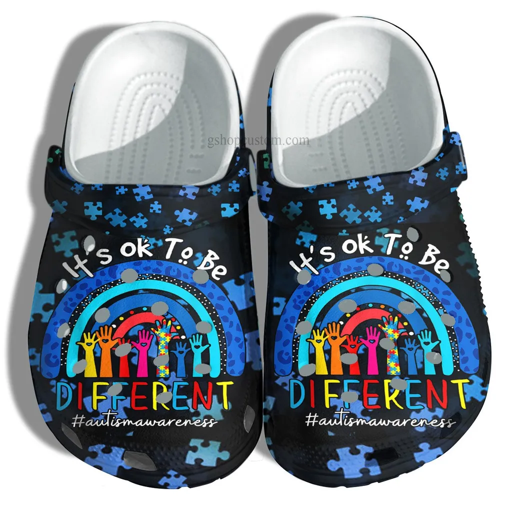 Blue Rainbow Autism Sign Hand Crocs