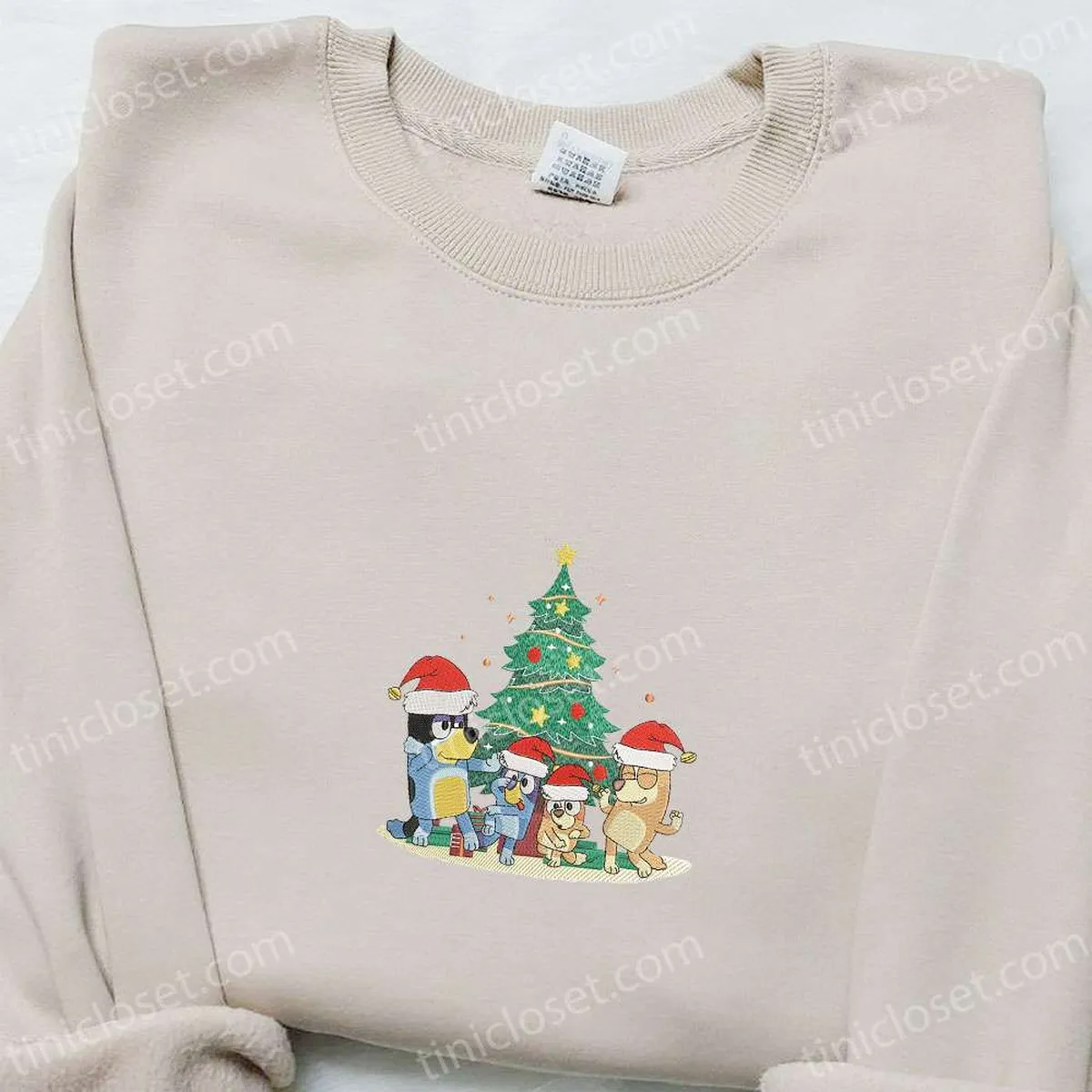 Bluey Family Christmas Tree Embroidered Shirt, Christmas Embroidered Hoodie, Best Gift Ideas For Family