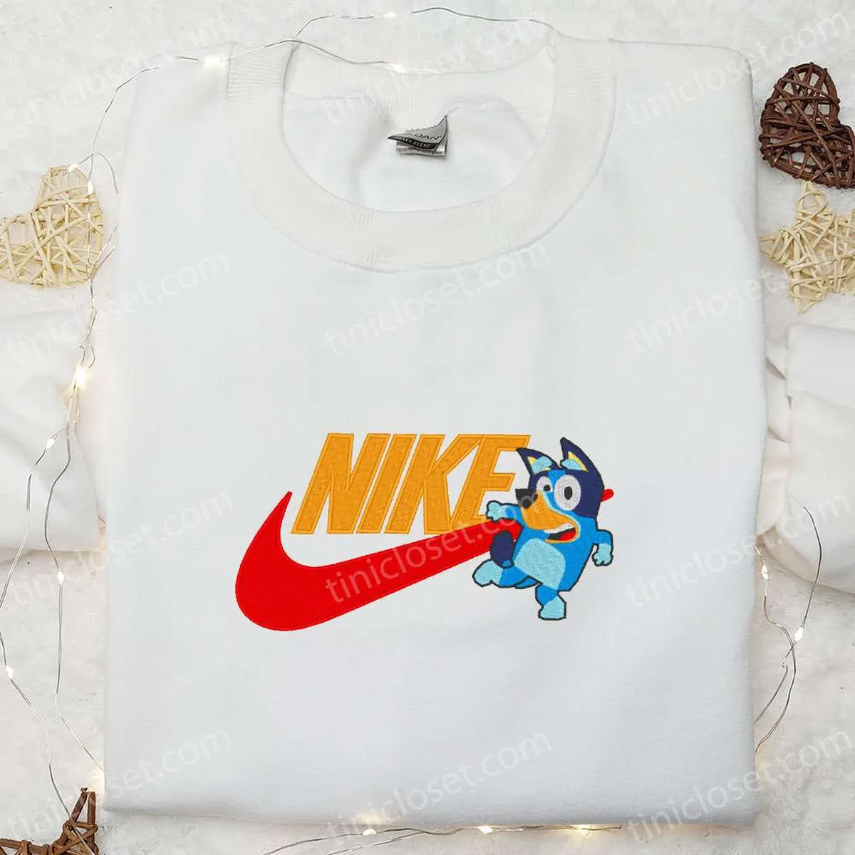 Bluey x Nike Cartoon Embroidered Shirt, The Bluey Embroidered Shirt, Custom Nike Embroidered Shirt