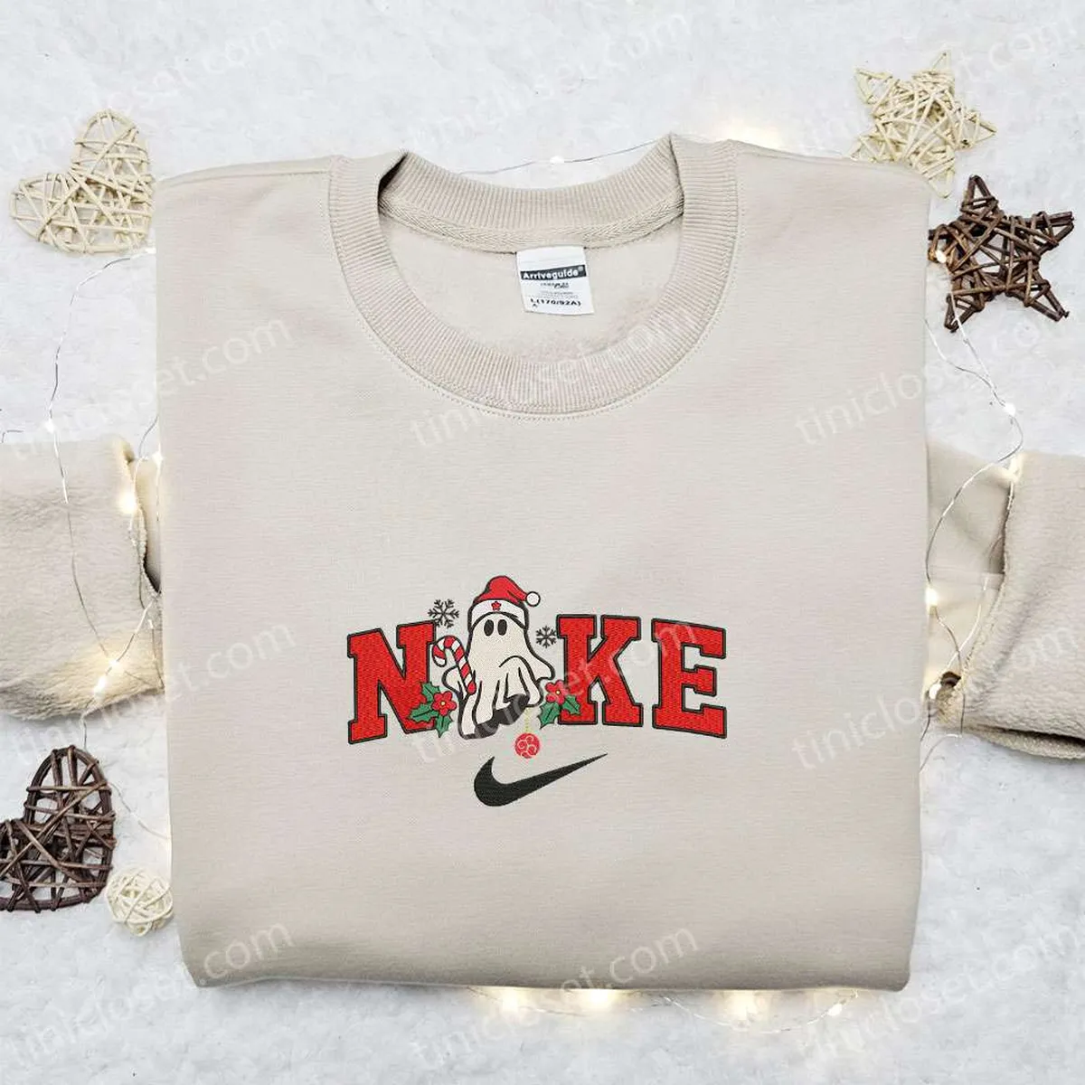 Boo Ghost Candy Cane x Nike Christmas Embroidered Sweatshirt, Characters Movie Merry Christmas Embroidered Shirt, Best Christmas Day Gift Ideas