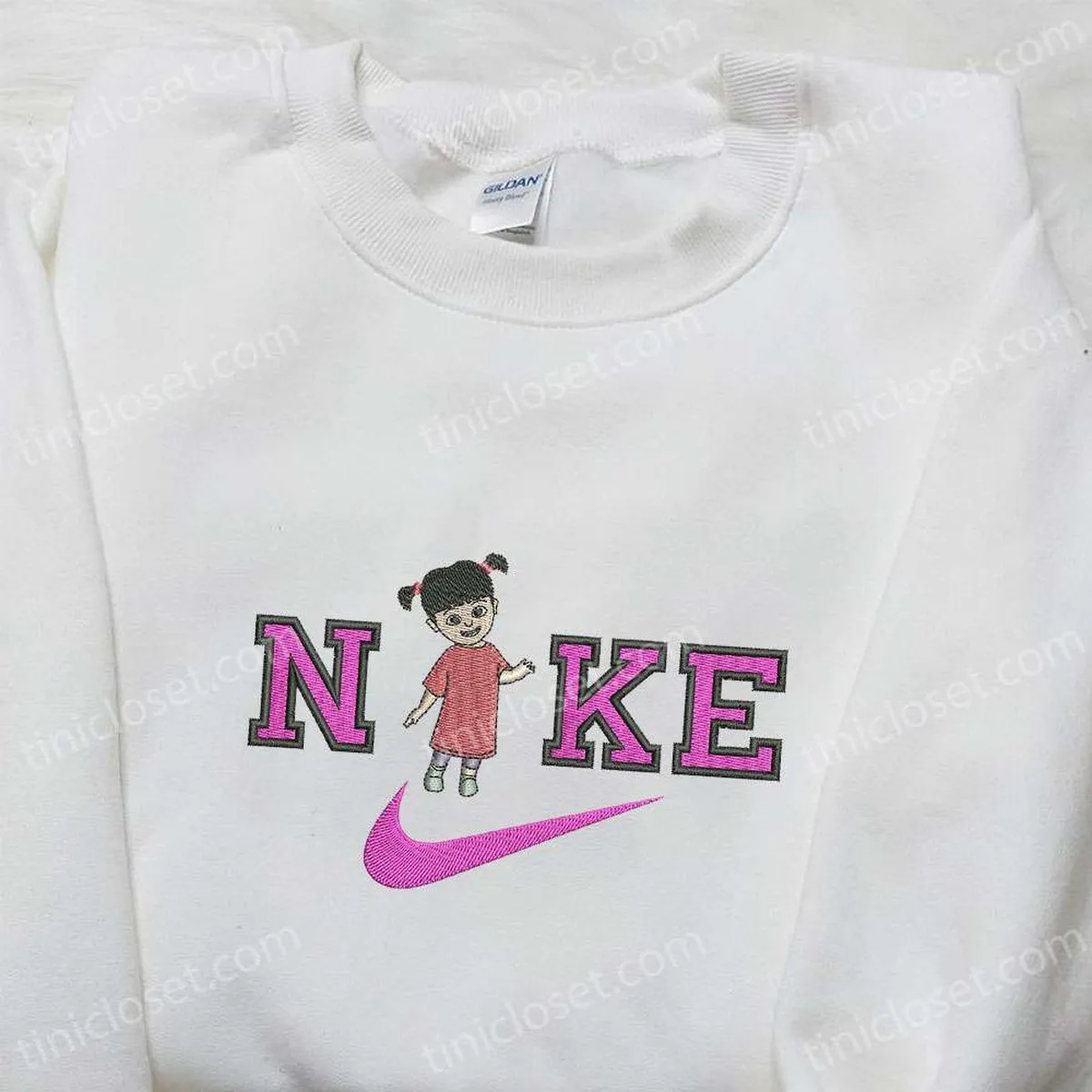 Boo x Nike Cartoon Embroidered Hoodie, Monsters Inc. Embroidered Shirt, Nike Inspired Embroidered Shirt