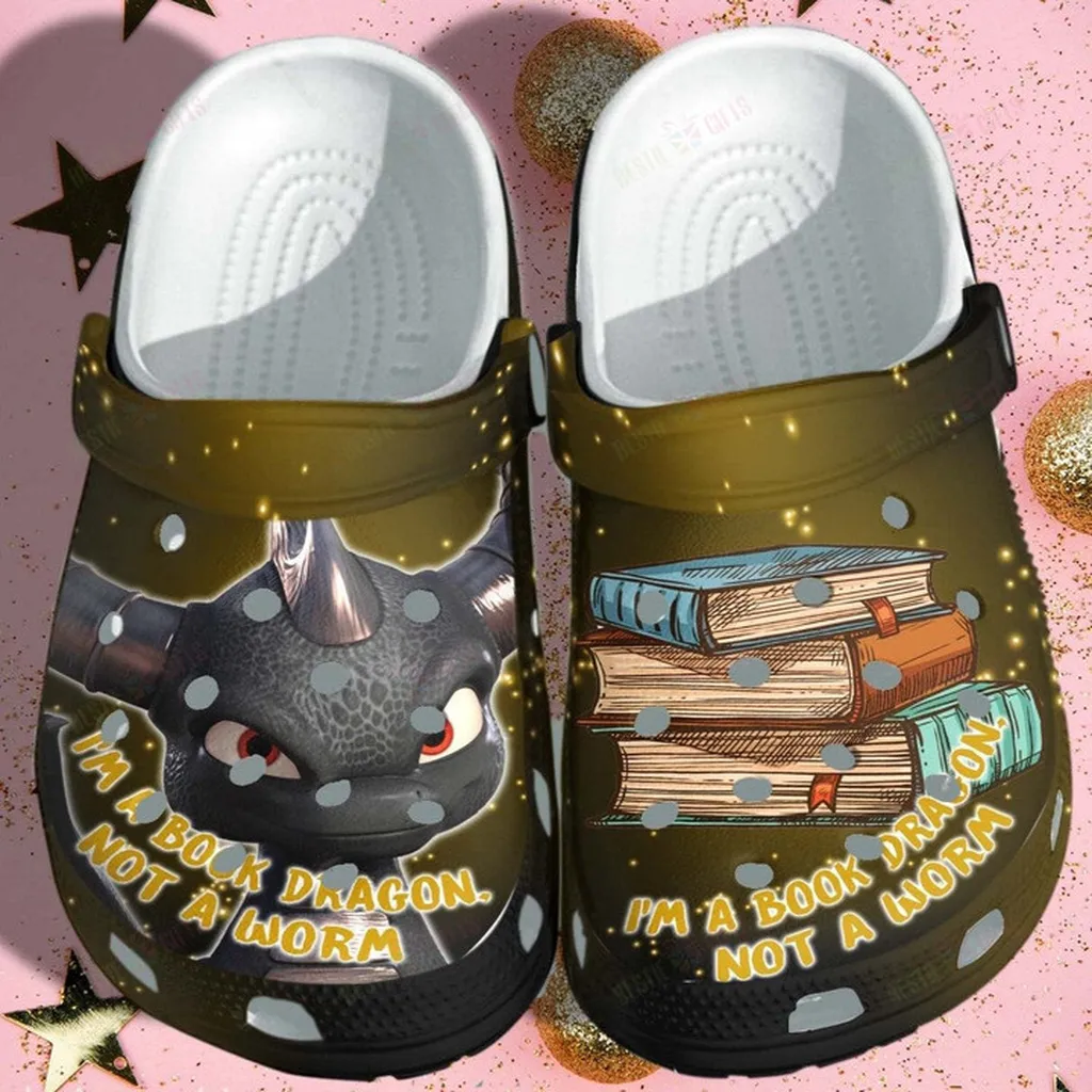 Book Dragon Book Worm Book Lover Crocs Classic Clogs