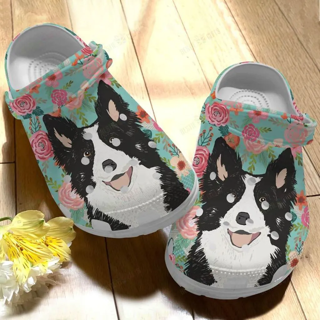 Border Collie Floral Background Crocs Classic Clogs