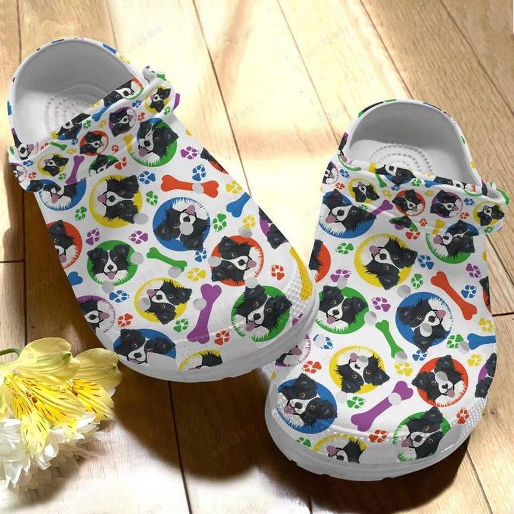 Border Collie White Sole Border Collie Pattern Crocs Classic Clogs