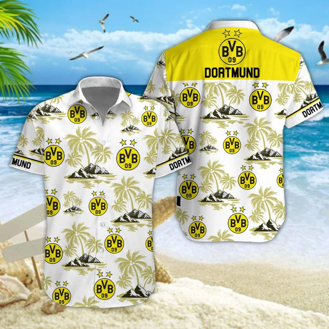 Borussia Dortmund Hawaiian Shirt Style Classic Oversized Hawaiian, Unisex Hawaiian Shirt Trending Summer