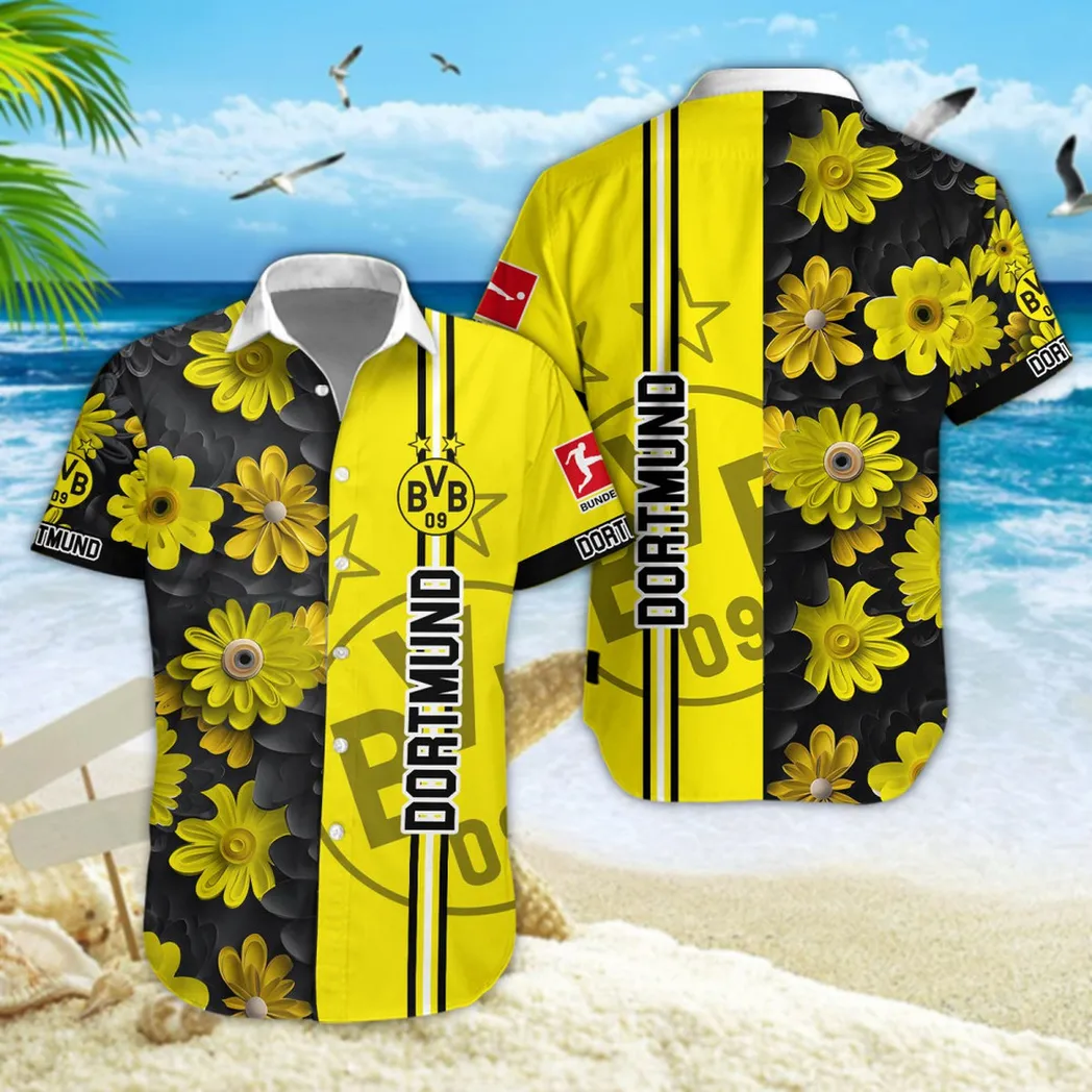 Borussia Dortmund Hawaiian Shirt Style Classic Oversized Hawaiian, Unisex Hawaiian Shirt