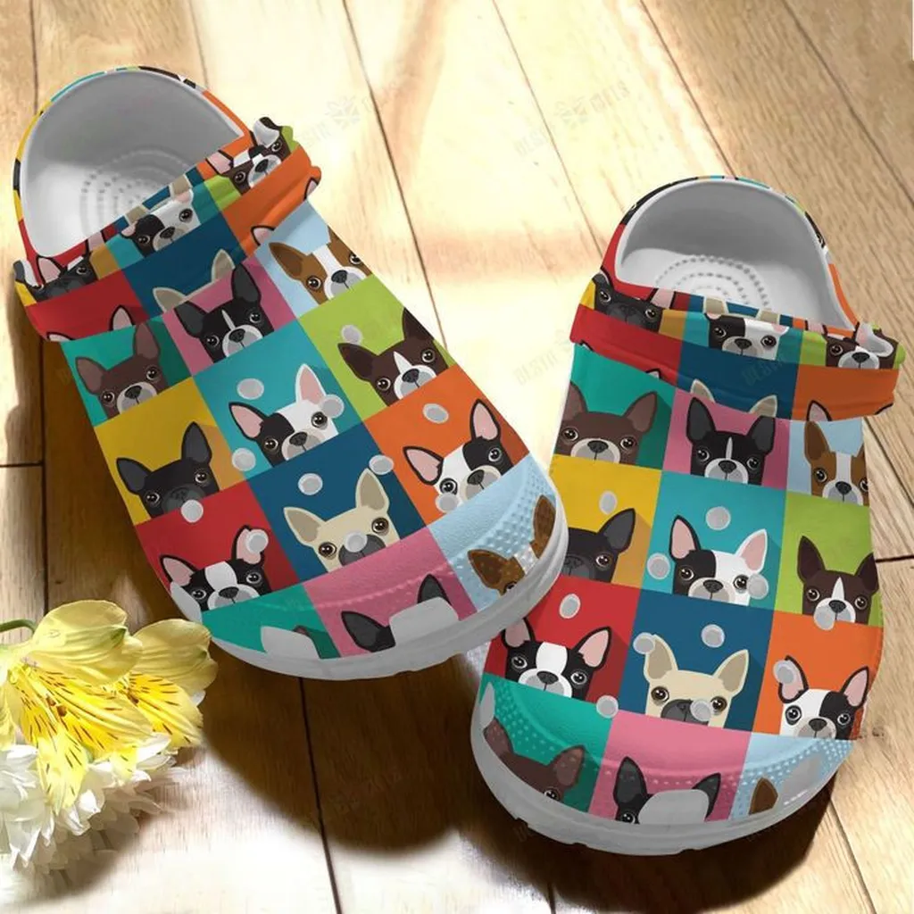 Boston Terrier Colorful Crocs, Personalized Crocs Classic Clogs