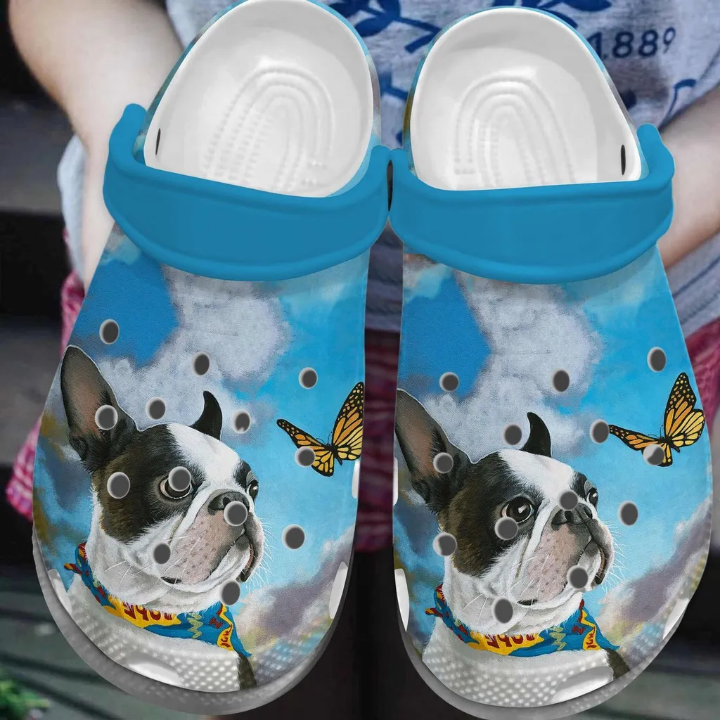 Boston Terrier Personalized Clog Custom Crocs Comfortablefashion Style Comfortable For Women Men Kid Print 3D Boston Terrier Butterfly