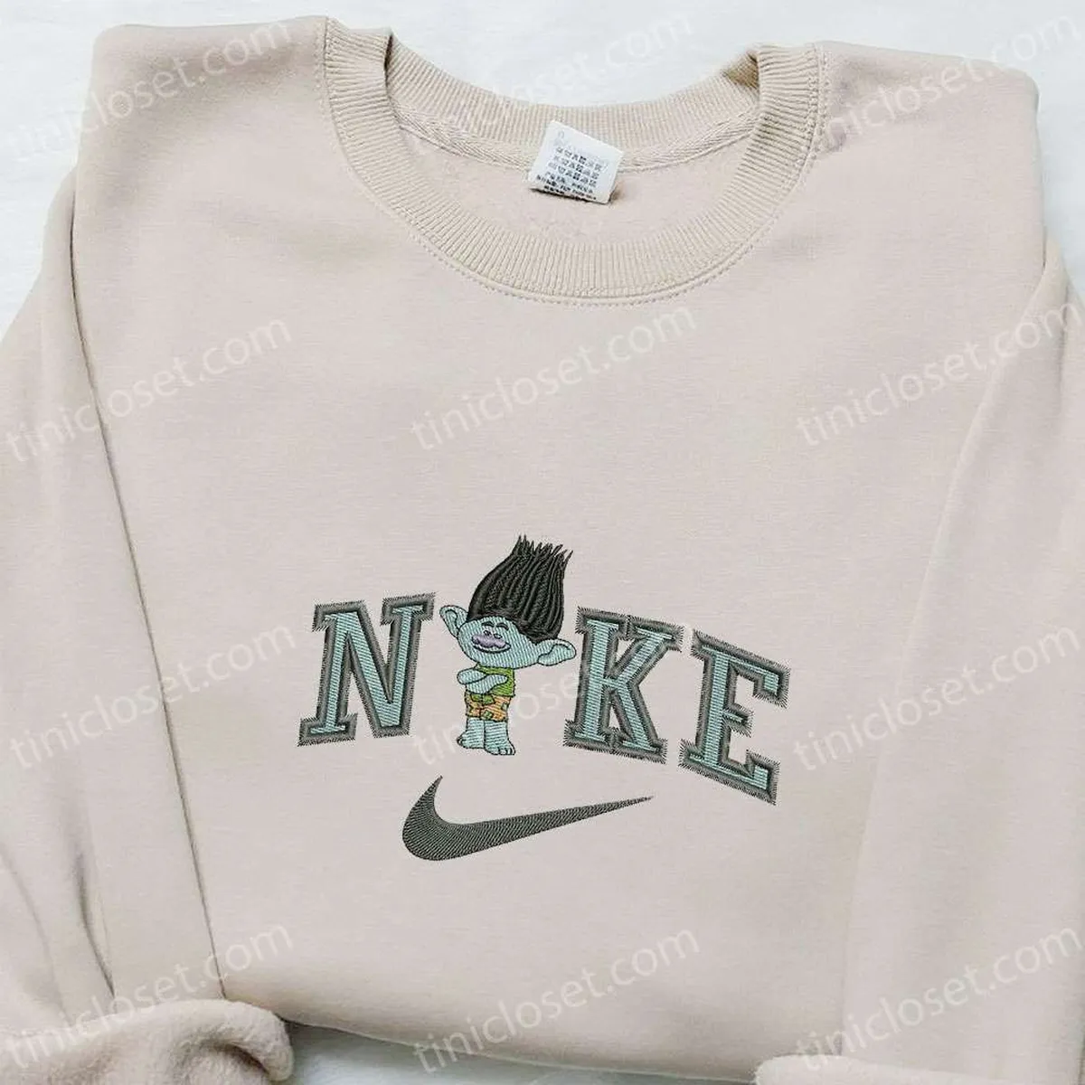 Branch x Nike Embroidered Shirt, Trolls Cartoon Embroidered Hoodie, Nike Inspired Embroidered Sweatshirt