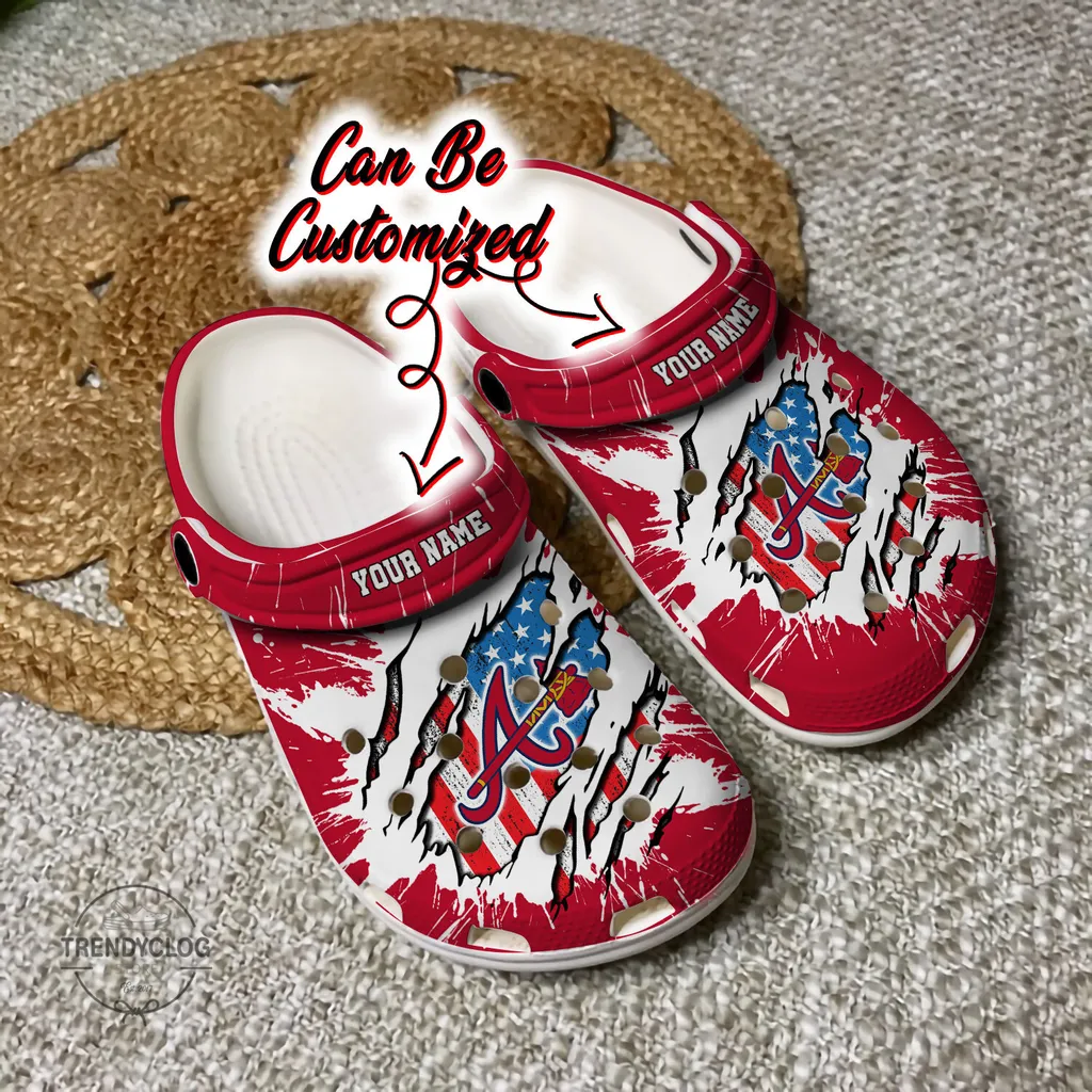 Braves Crocs Personalized ABraves Baseball Ripped American Flag Clog