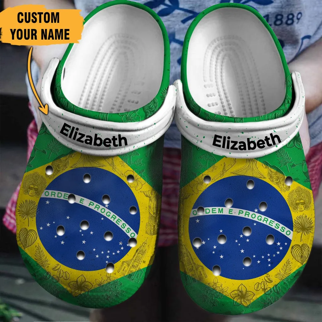 Brazil Flag Gift For Fan Classic Water Rubber Crocs Clog