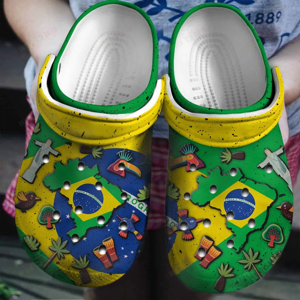 Brazil Flag Symbol Crocs Classic Clogs