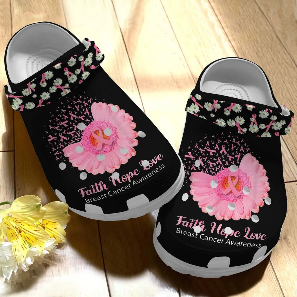 Breast Cancer Awareness Christian Faith Hope Love Daisy Flower Crocs Crocband Clog