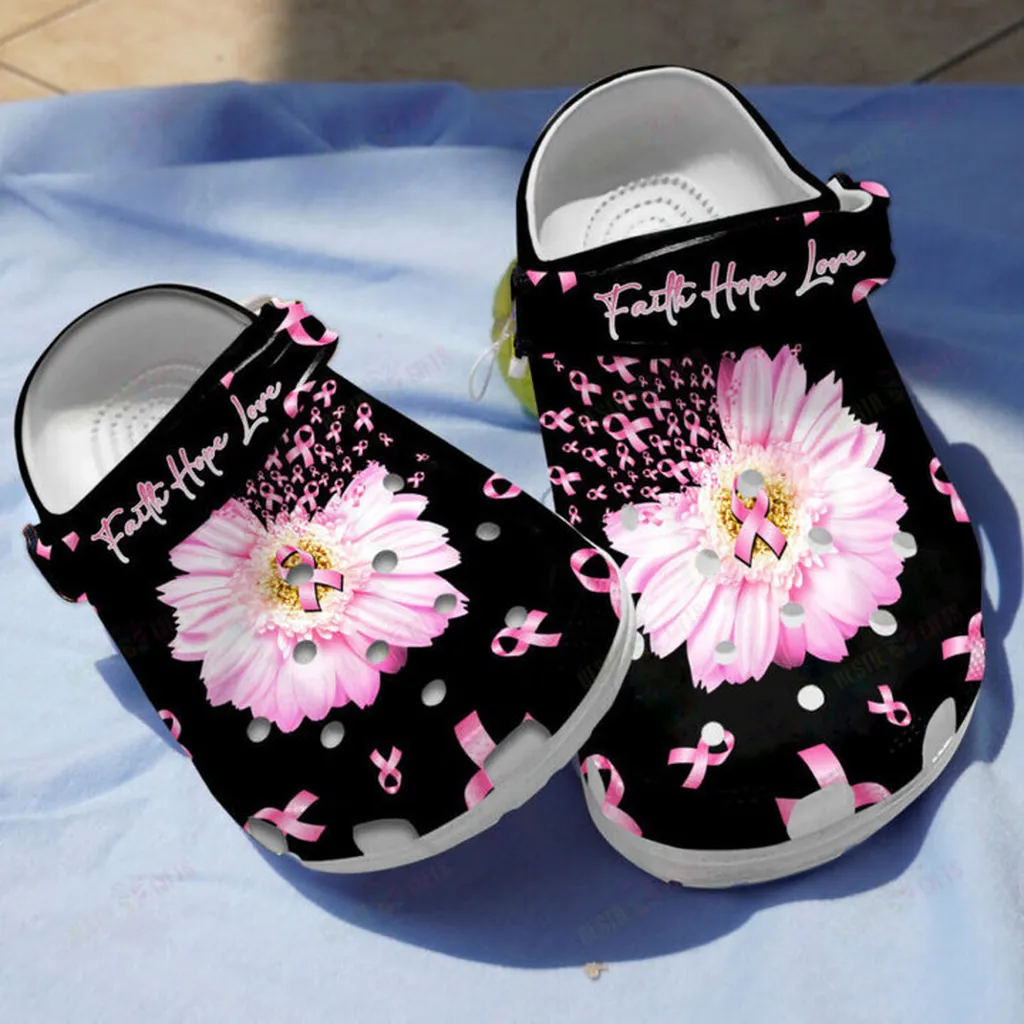 Breast Cancer Awareness Faith Hope Love Crocs, Personalized Crocs Classic Clogs