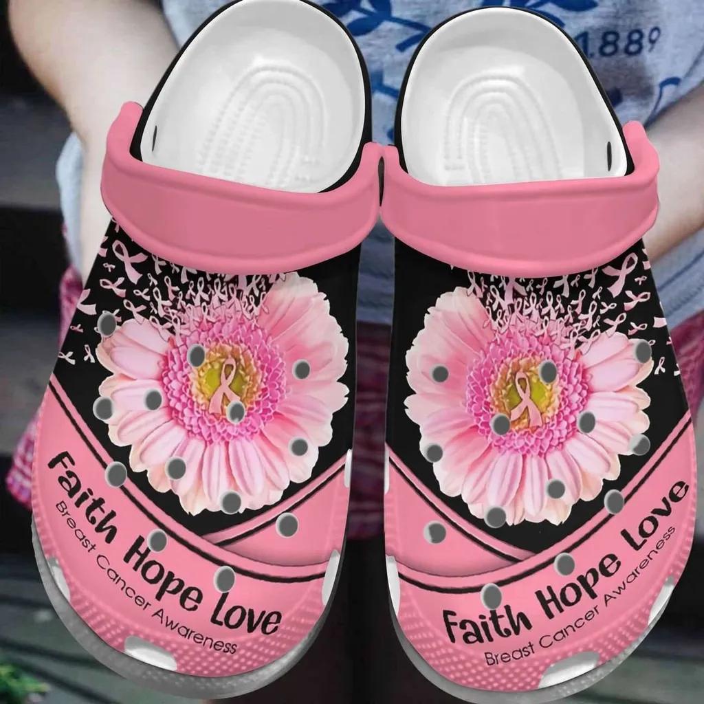 Breast Cancer Awareness Faith Hope Love Daisy Flower Crocs Crocband Clog