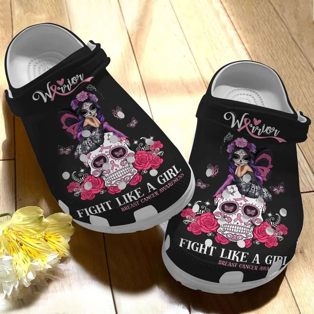 Breast Cancer Awareness Fight Like A Girl Fairy Sugar Crocs Classic Clogs