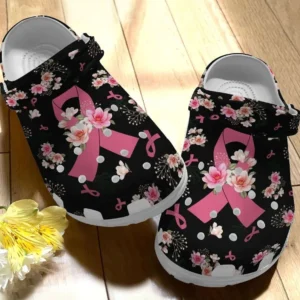 Breast Cancer Awareness Pink Ribbon Flower Crocs Crocband Clog