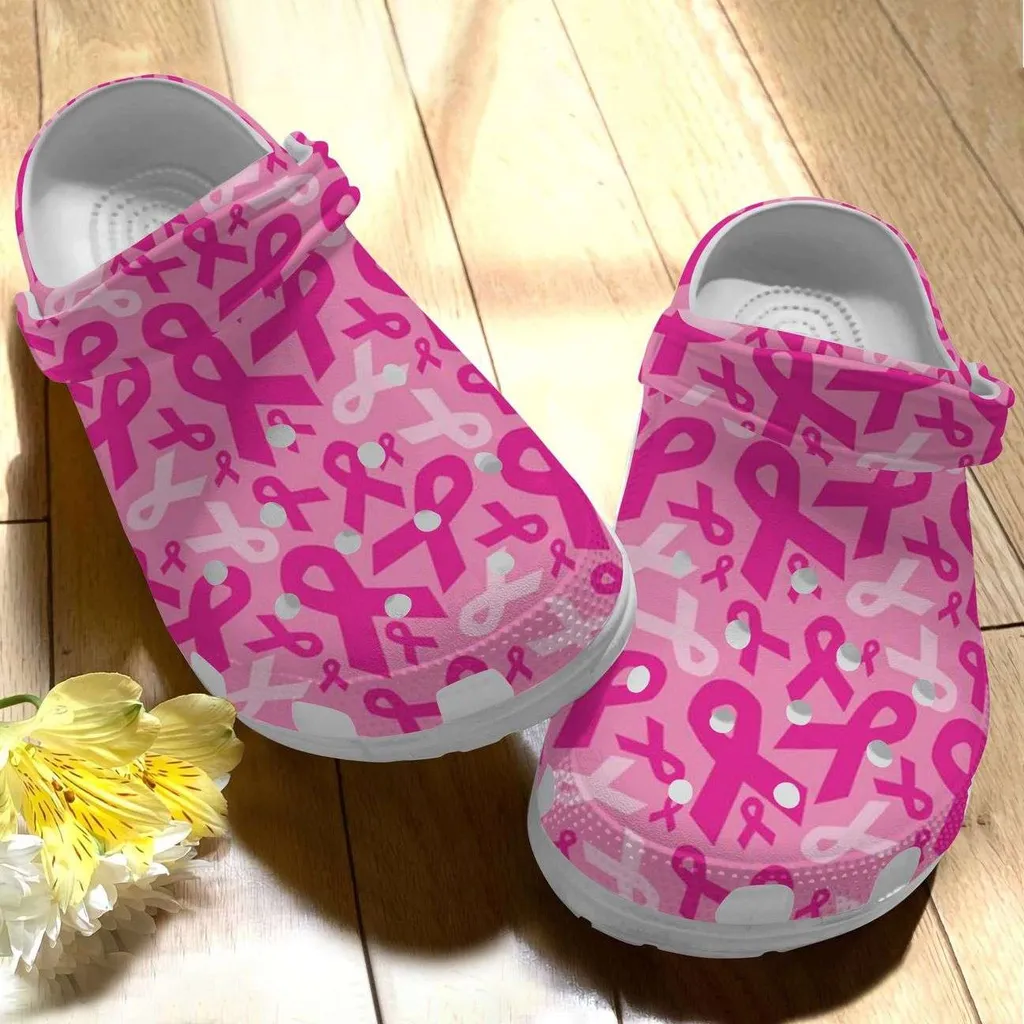 Breast Cancer Awareness Pink Ribbon Pattern Crocs Crocband Clog