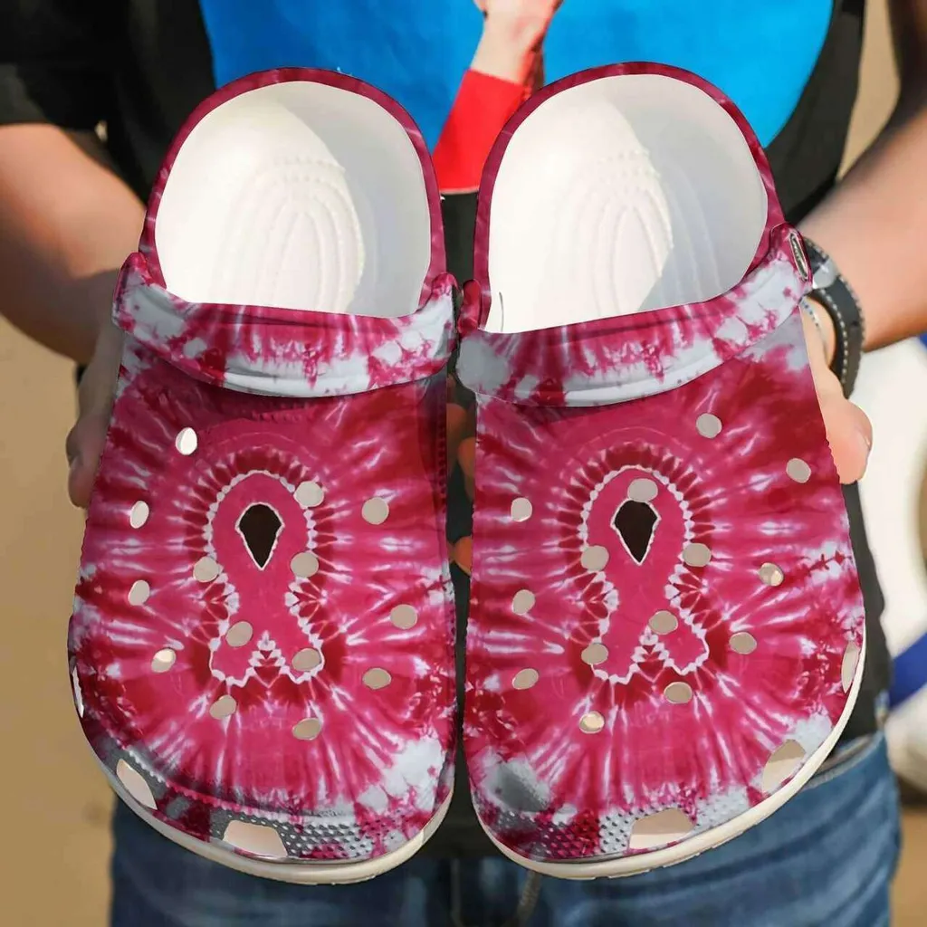 Breast Cancer Awareness Ribbon Tie Dye Crocs Crocband Clog