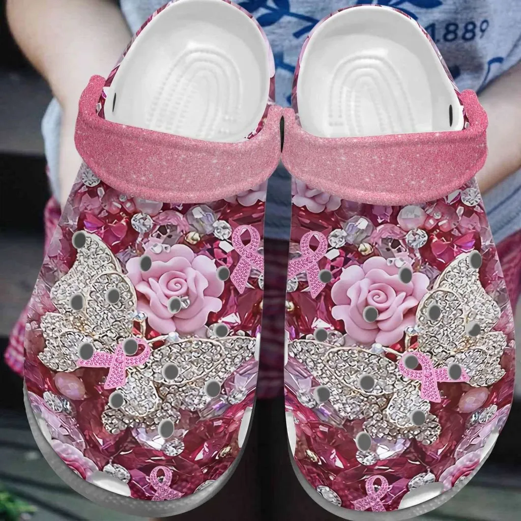 Breast Cancer Butterfly Rose Crocs Crocband Clog