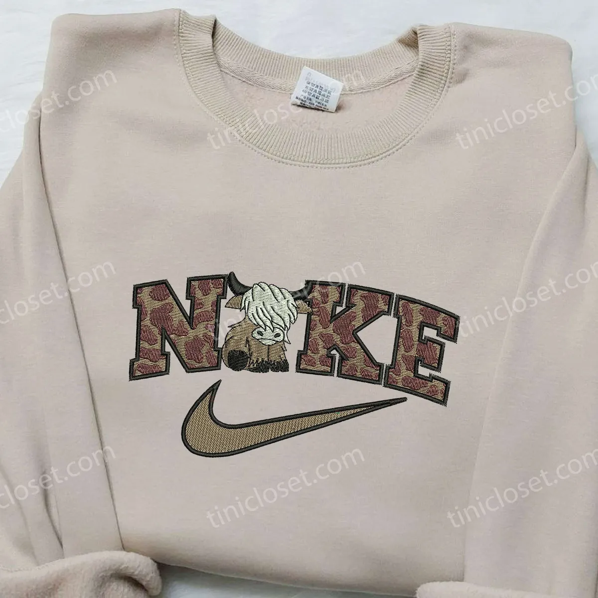 Brown Bull x Nike Embroidered Shirt, Custom Nike Embroidered Shirt, Cartoon Embroidered Shirt