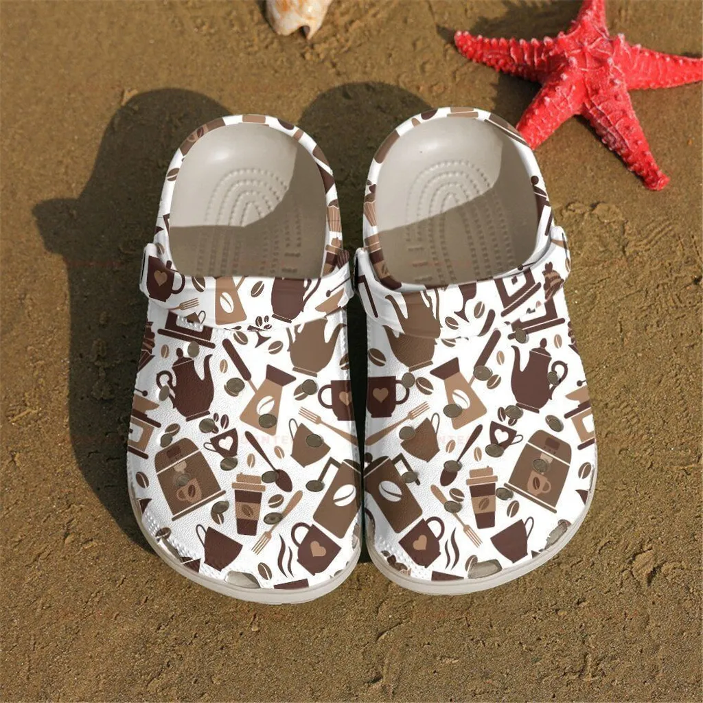 Brown Coffee Pattern Gift For Lover Rubber Crocs Clog