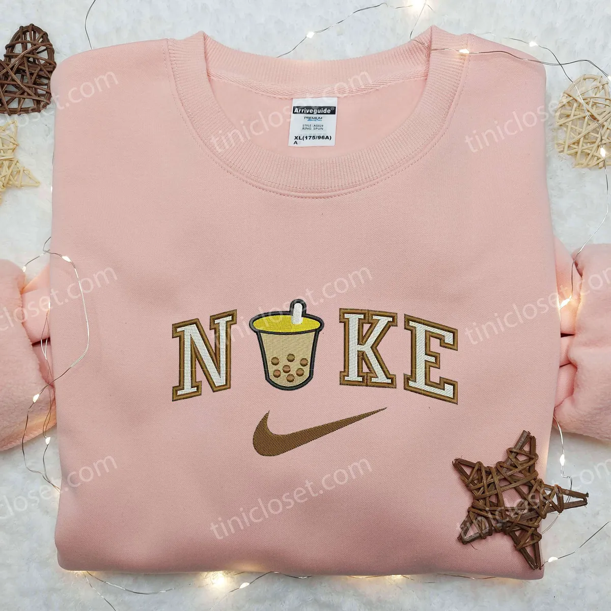 Bubble Tea x Nike Embroidered Shirt, Custom Nike Embroidered Shirt, Drink Embroidered Shirt