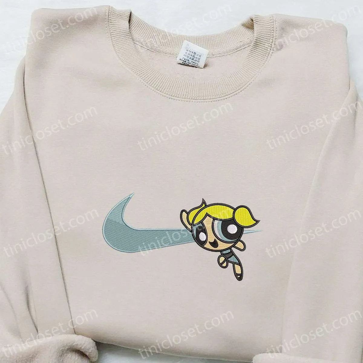 Bubbles x Blue Nike Swoosh Embroidered Shirt, Powerpuff Girls Cartoon Embroidered Hoodie, Best Gift Ideas For Girls