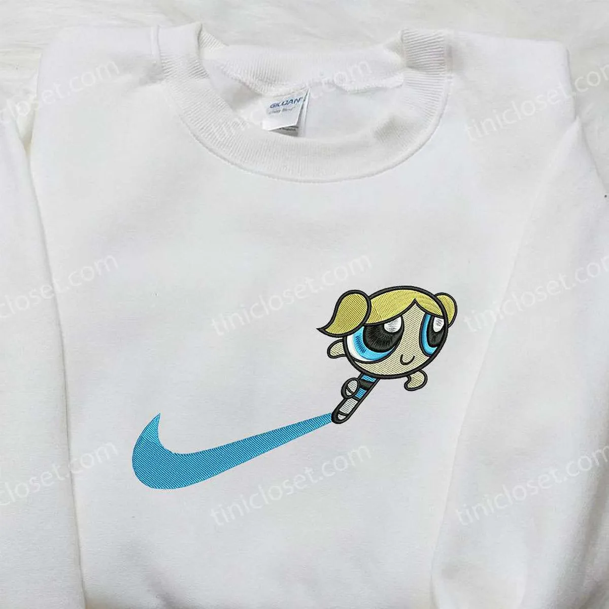 Bubbles x Nike Swoosh Embroidered Shirt, The Powerpuff Girls Embroidered Shirt, Nike Inspired Embroidered Shirt