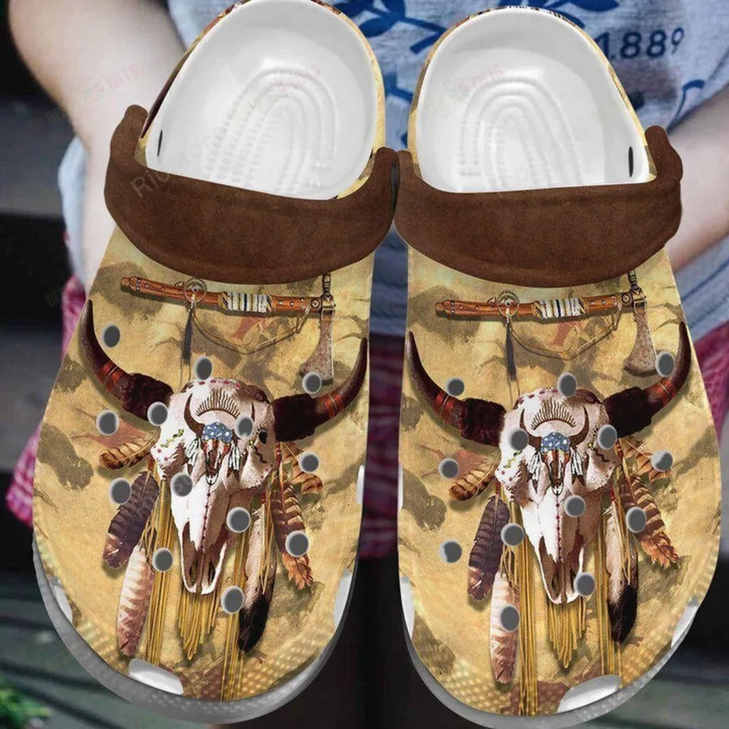 Buffalo Skull Native American Crocs Classic Clogs