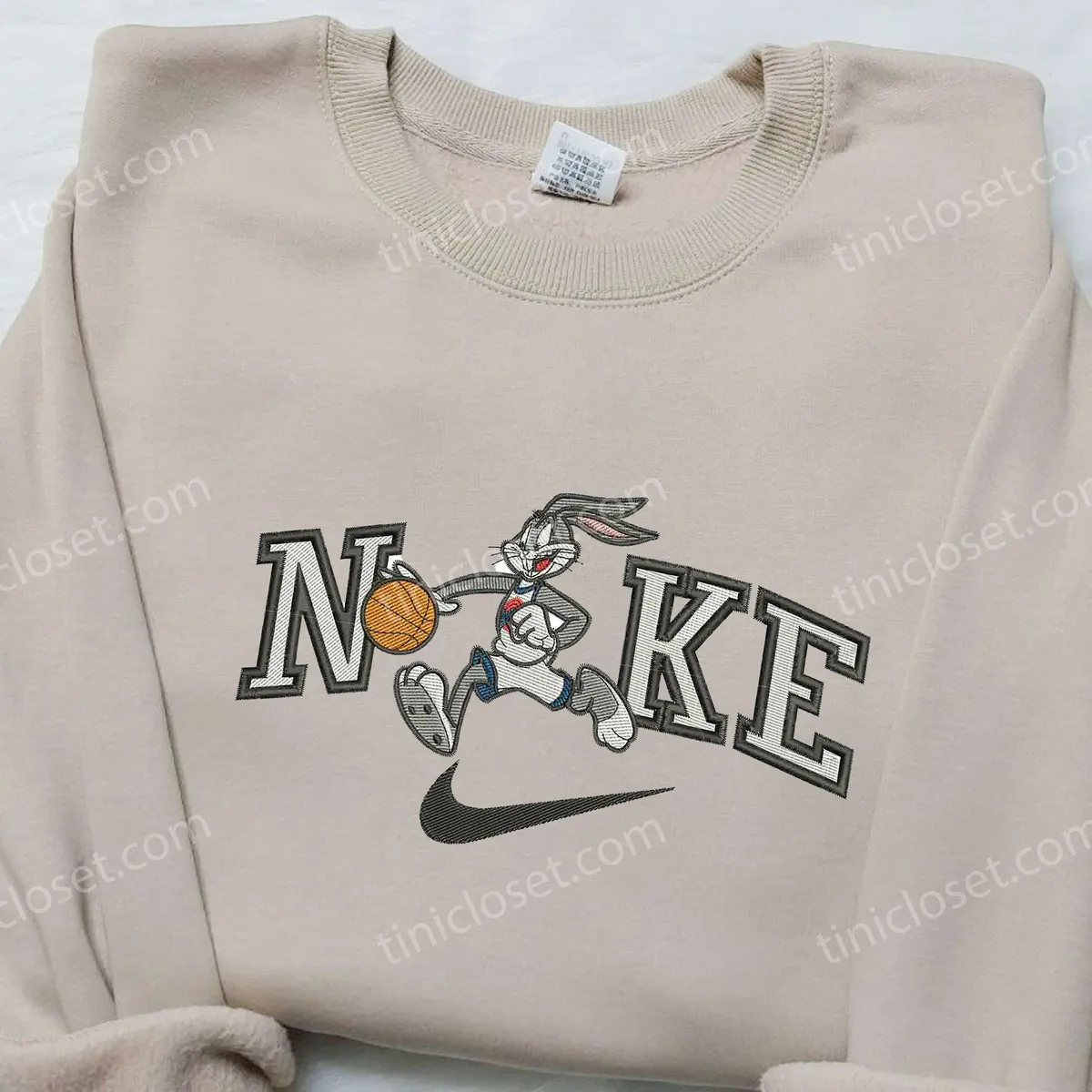 Bugs Bunny Basketball x Nike Swoosh Embroidered Shirt, Custom Nike Embroidered Shirt, Cartoon Embroidered Shirt