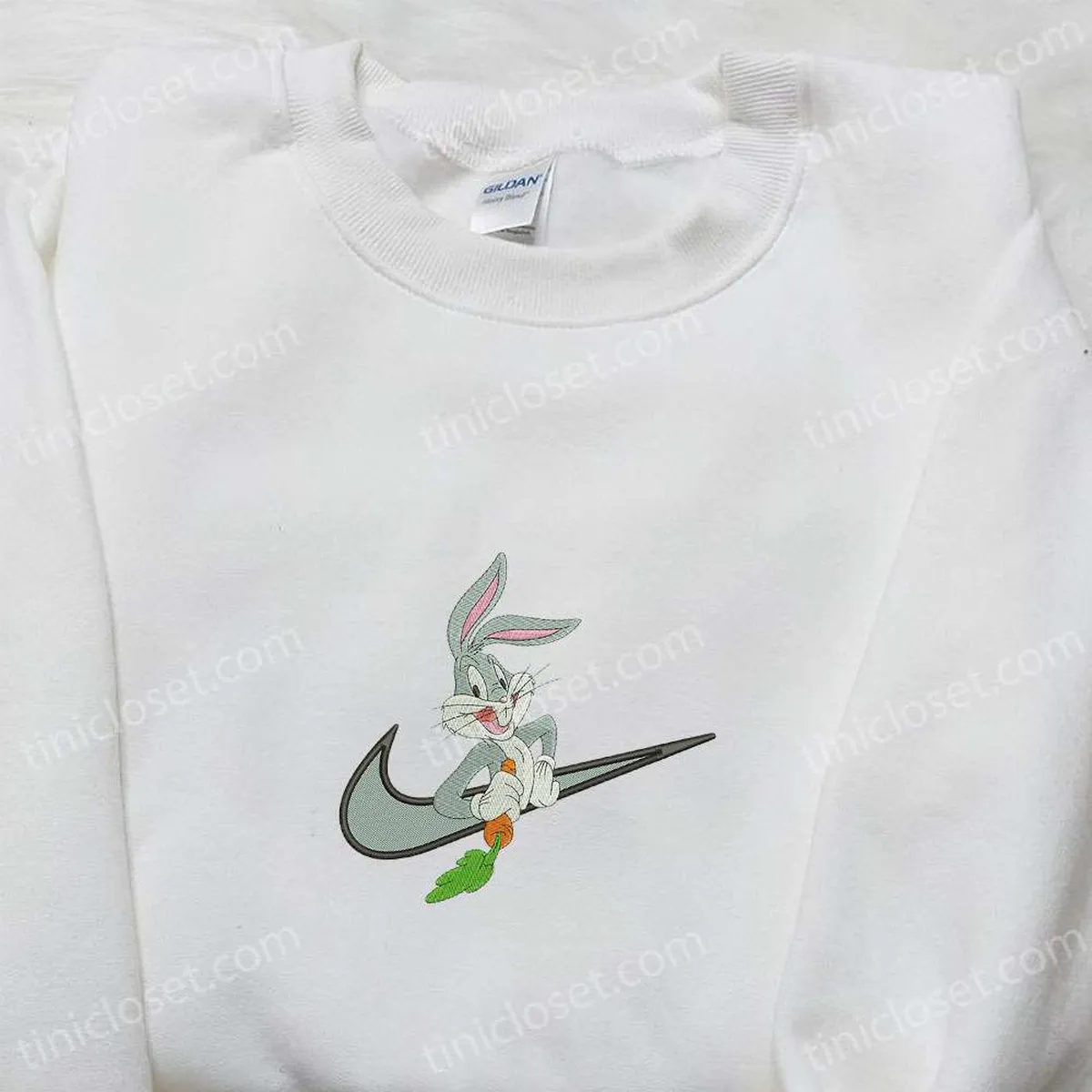 Bugs Bunny Eating Carrot x Nike Swoosh Embroidered Shirt, Disney Looney Tunes Embroidered Hoodie, Nike Inspired Embroidered Sweatshirt