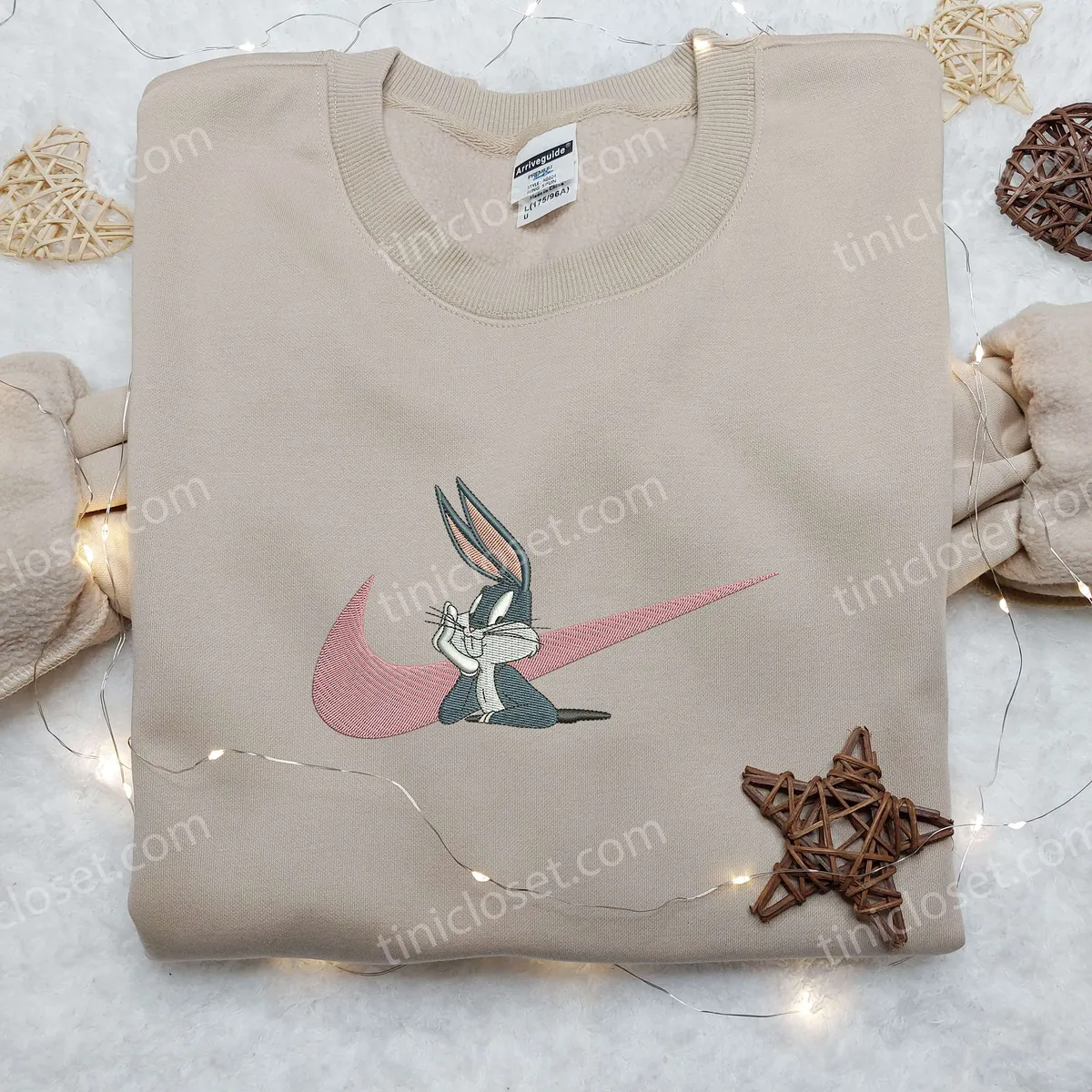 Bugs Bunny x Nike Swoosh Embroidered Shirt, Custom Nike Embroidered Shirt, Looney Tunes and Merrie Melodies Embroidered Shirt