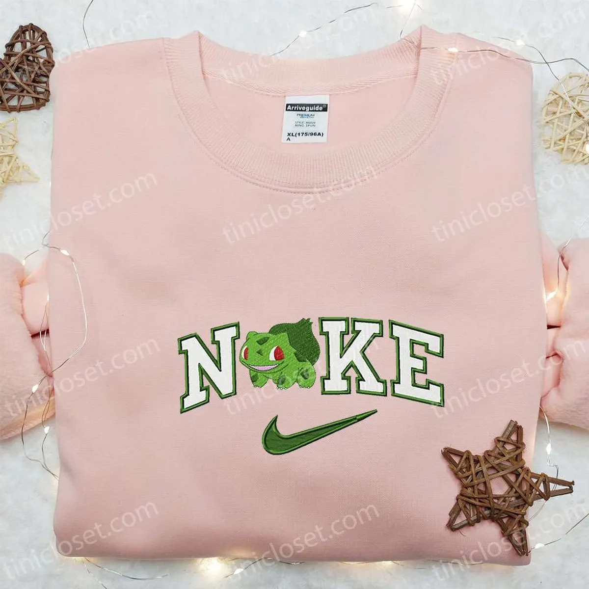 Bulbasaur x Nike Embroidered Hoodie, Pokemon Embroidered Sweatshirt, Nike Custom Embroidered T-shirt