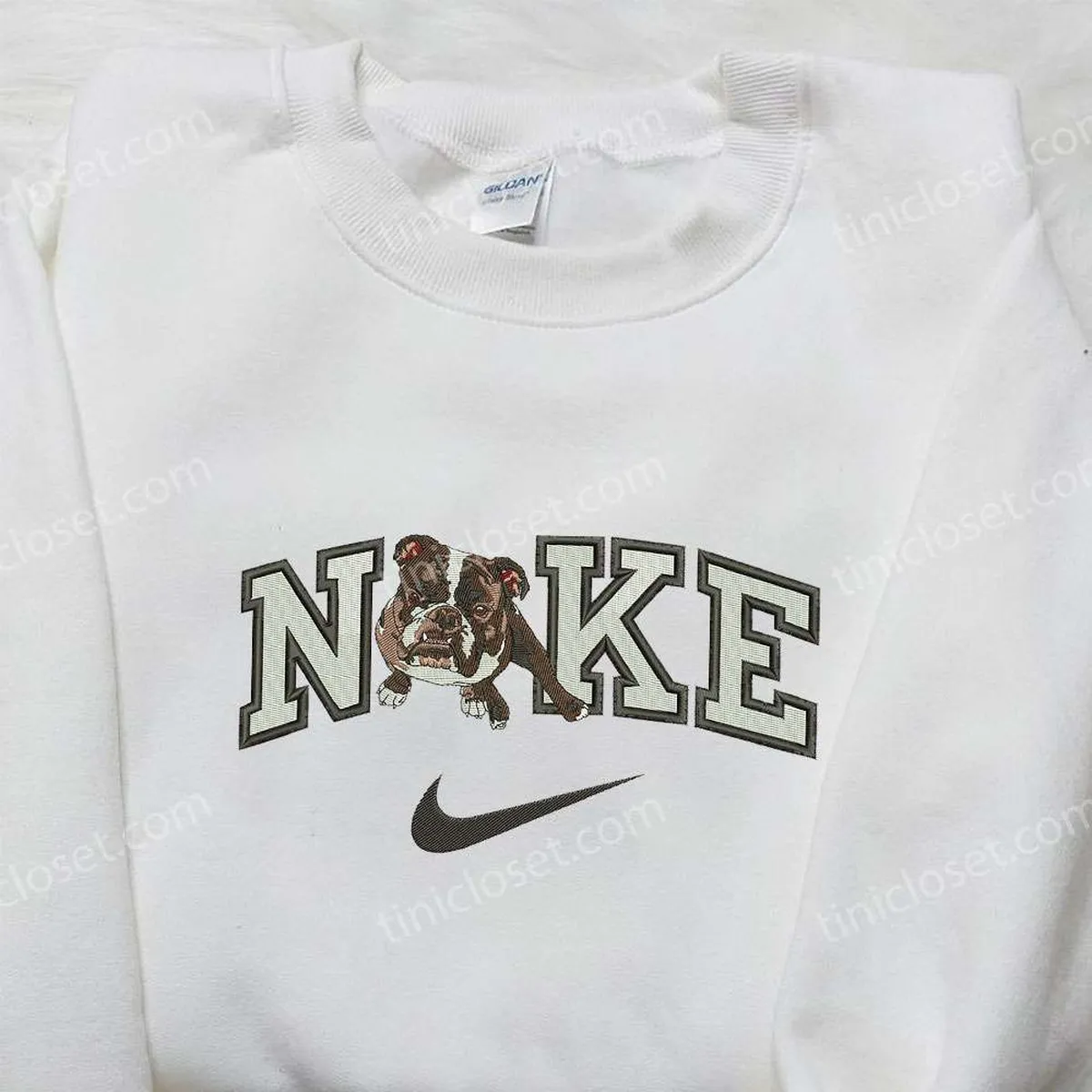 Bulldog x Nike Embroidered Hoodie, Animal Embroidered Shirt, Nike Inspired Embroidered Shirt