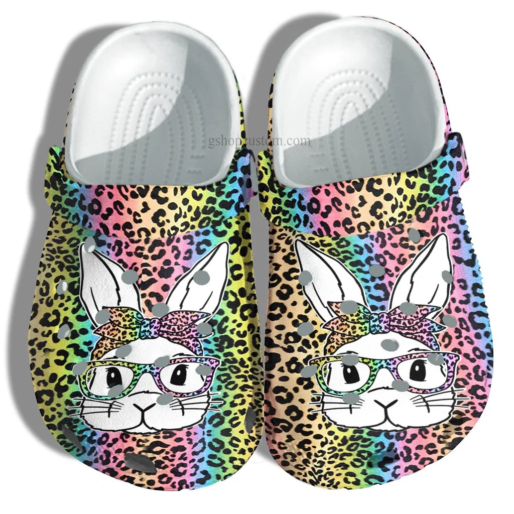 Bunny Easter Day Leopard Rainbow Color Crocs