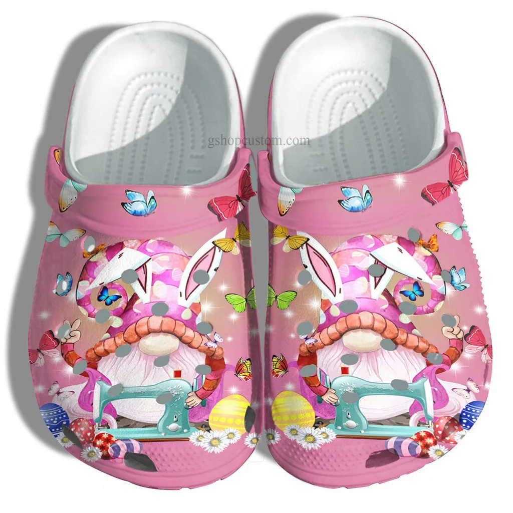 Bunny Gnomies Quilting Egg Easter Day Pinky Crocs