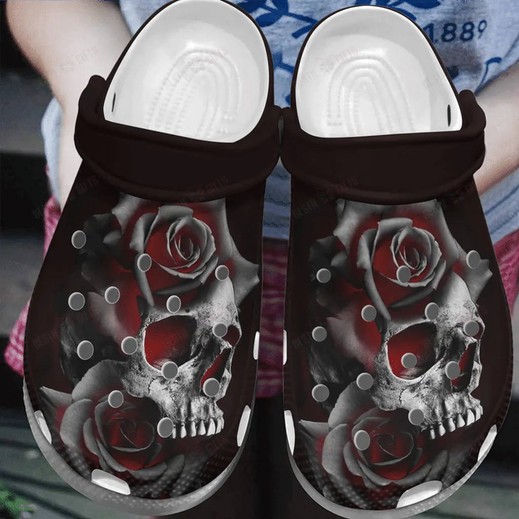 Burning Skull Rose Flower Tattoo Crocs Classic Clogs