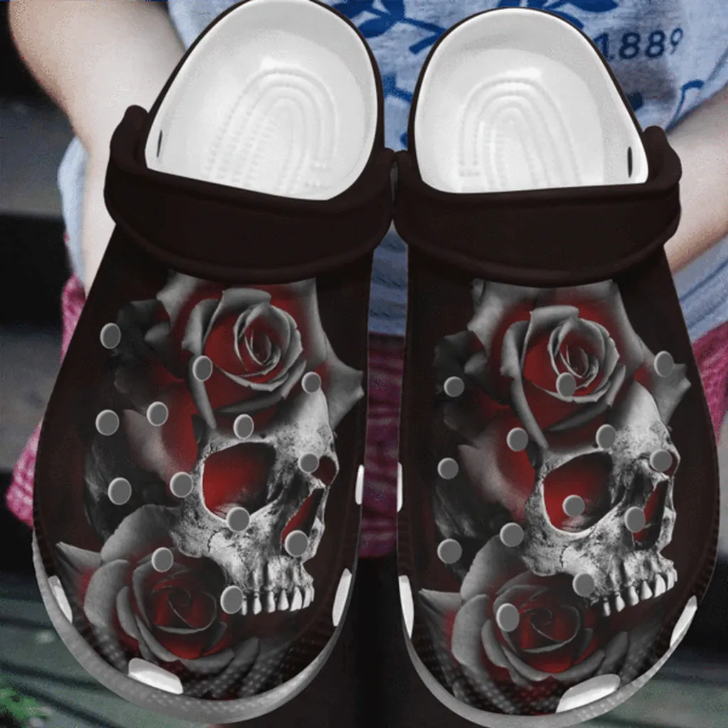 Burning Skull Rose Flower Tattoo Crocs Clog