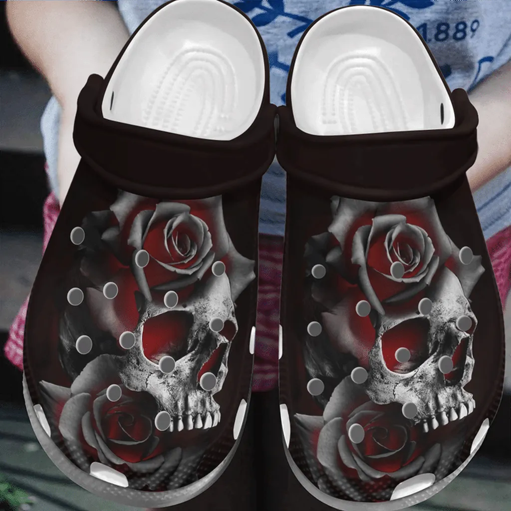 Burning Skull Rose Flower Tattoo Crocs