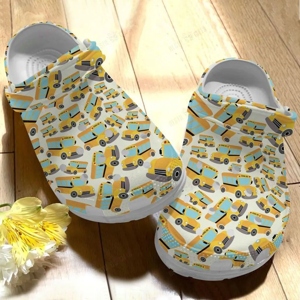 Bus Driver School Bus Pattern Crocs, Personalized Crocs Classic Clogs